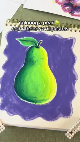 Coloring a pear with oil pastels with some color theory #oilpastel #fruitart #colortheory #drawing #artprocess 