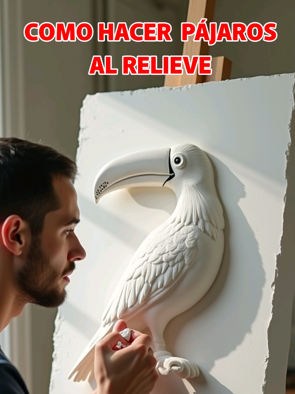 ¡Mira cómo hice este pájaro en relieve con cartón y yeso! 😱 Fácil y sorprendente