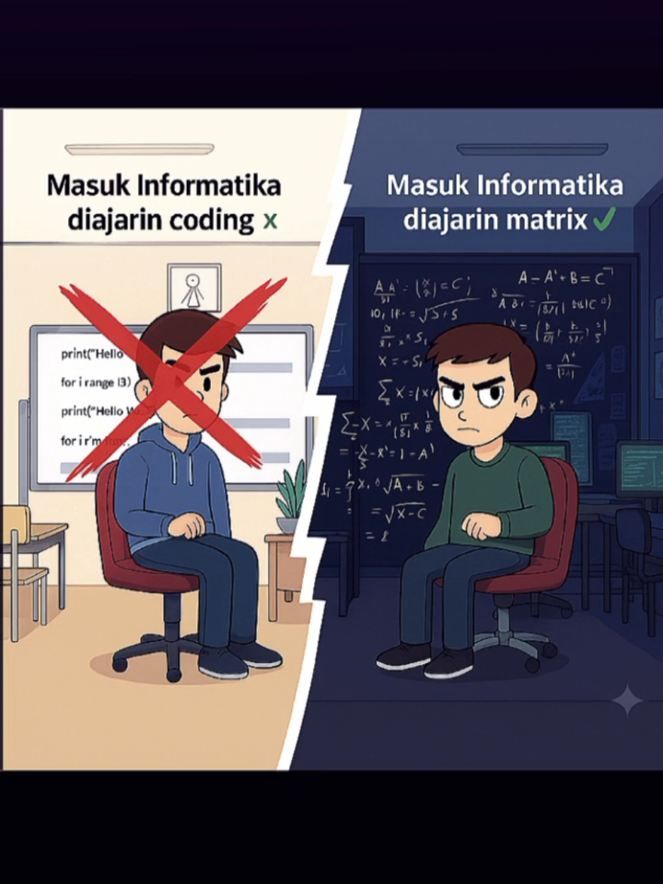 Kirain belajar bikin aplikasi, ternyata malah belajar matrix, siapa nih yang dulu mikir nya masuk jurusan Informatika langsung di ajarin ngoding aja?  #informatika  #matrix  #progammer  #teknikinformatika  #CapCut 