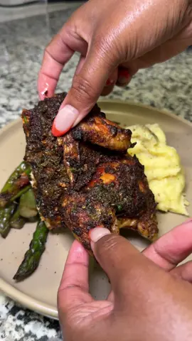 Sunday dinner is served 🍽️❤️  - Cornish Hen - Roasted garlic mashed potatoes  - Asparagus w/ bacon 🍗Cornish Hen:  - compound butter with fresh poultry blend herbs and seasoning  - spatchcocked and roasted in @Ninja foodie grill on a bed of onion and celery   🥔Mashed potatoes:  - to roast your garlic cut the top of your garlic cloves off and cover in olive oil; airfry on 325 for 15mins covered in foil - boil mini potatoes until fork tender - add heavy cream, butter, roasted garlic, S&P 🥬 Asparagus (frozen, don’t recommend!): - fry bacon pieces  - sauté frozen asparagus  - season with S&P, garlic and onion powder  #sundaydinner #quickrecipes #30minutemeals #airfryerrecipes 