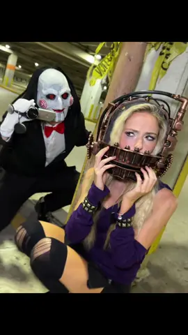 Do I have the best Halloween costume? #saw #nataliereynolds #beartrap #halloween #costume saw bear trap costume. Couple Halloween costume