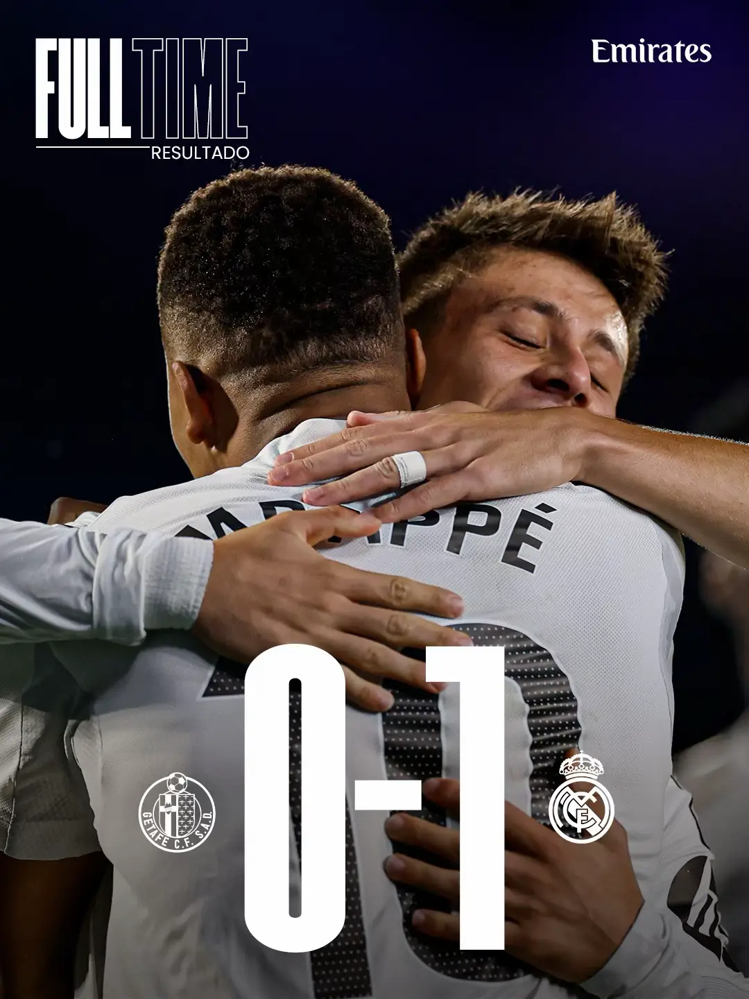 🏁 FT: Getafe 0-1 Real Madrid ⚽ 80’ #Mbappe 👉 @Emirates