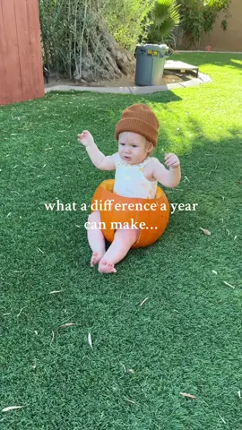 Such a privilege to see your baby grow up, but oh so bittersweet 🥹 #growingup #babytotoddler #lastyearvsnow #fallbaby #pumpkinseason 