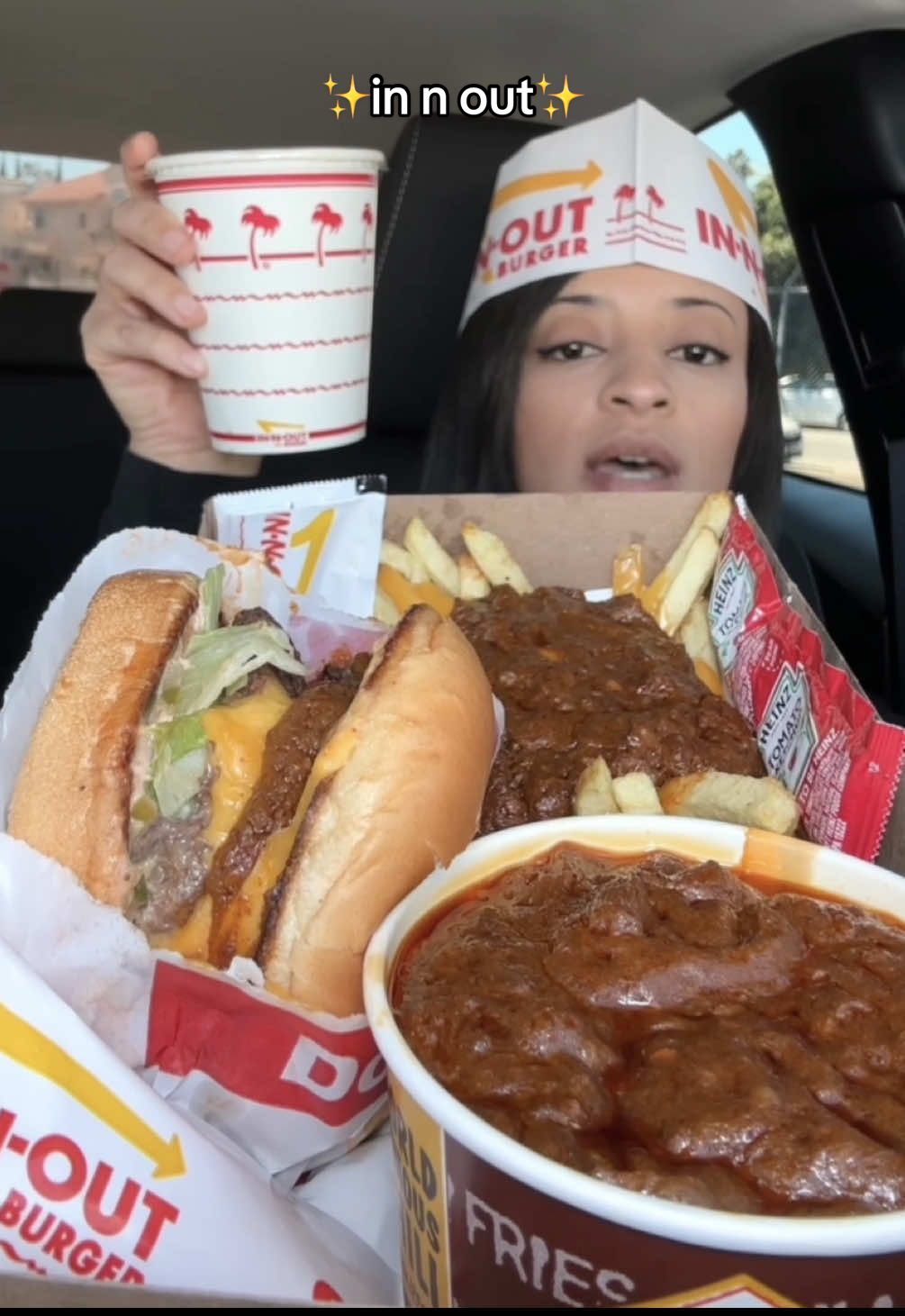 In n out chili cheeseburger and fries w tommys chili mukbang #innout #chili #chilicheese #burger #mukbangeatingshow 
