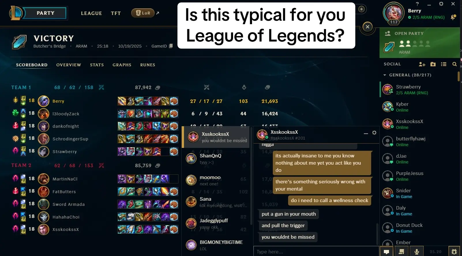 Some rando is running around out there sending threats in League. They claimed I was a smurf, bronze, waste of space and called me *n word, then off myself before blocking me. I was actually quite surprised he had so much to say just from losing a match. There are so many toxic encounters in the gaming community and I’ve always heard League of Legends has a stereotype for that. As someone who has battled through major depression, had this been one of those hard days, it could’ve easily gone south. I am not in that mental state anymore and was well prepared to see what this guy wanted to say after I accepted the friend request. Regardless, stay safe and I hope we can find solutions quick to these unfortunate encounters. I’m looking forward to the release of Riftbound though! 🙌 #leagueoflegends #gamingcommunity #fyp 