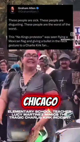 Lucy Martinez, the Chicago teacher who mocked and reenacted Charlie Kirk’s assassination at a protest yesterday has been identified. #chicago