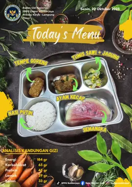 Assalamualaikum Wr.Wb Bpk/Ibu...Selamat pagi.. Berikut adalah menu MBG dari SPPG Sumberjaya, Senin,  20 Oktober 2025. #makanbergizigratis #mbg #fyp 