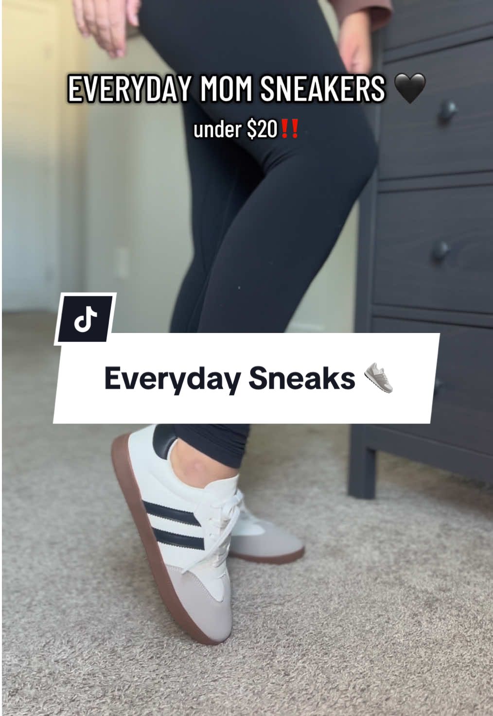 My new go-to mom sneakers — comfy, cute, and under budget 🤍🖤 #everydaysneakers #neutralsneakers #everydayshoes #sneakers 