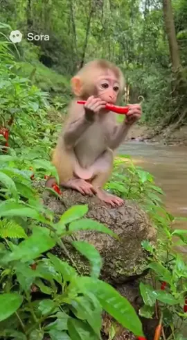 So spicy!!! #monkey #adorable #chillipepper 