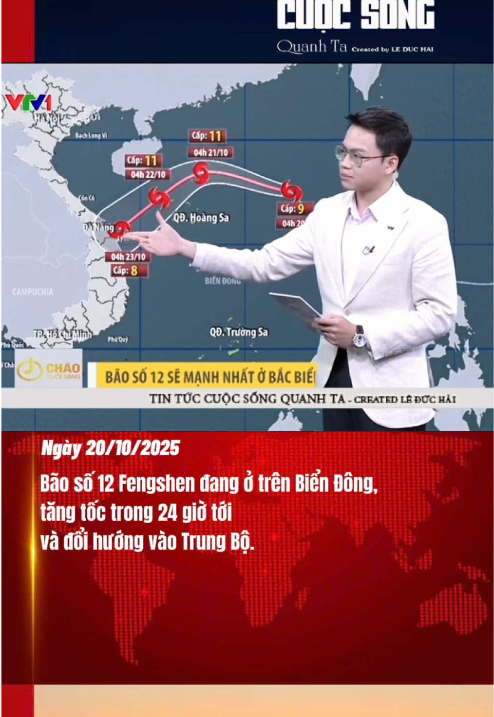 Tình hình mới nhất cơn bão số 12 bão Fengshen. Tâm bão đang trên vùng Biển Dông và tiếp tục mạnh thêm trong 24 giờ tới, sau đó bão số 12 bị ảnh hưởng không khí lạnh miền Bắc tràn xuống, Bão số 12 đổi hướng tiến về miền Trung nước ta. Cùng với không khí lạnh và hoàn lưu bão số 12x khu vực Trung bộ sẽ có mưa lớn từ ngày 22 đến 27/10. Mọi người cần chú ý các bản tin tiếp theo để cập nhật tình hình bão và hướng đi mới nhất để có cách ứng phó với bão. #tintuc #cuocsongquanhta #baoso12 #dubaothoitiet #khongkhilanh 