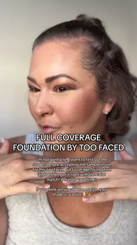 Shade: Vanilla 🍦✨ Loving the coverage with this too faced foundation! It’s not cakey and gives that medium to full coverage 👏🏼👏🏼 great under your makeup routine! Go read the reviews & grab yours🙌🏼#fullcoveragefoundation 