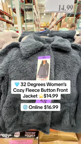 🩵 32 Degrees Women’s Cozy Fleece Button Front Jacket $14.99 🌐 Online $16.99 So soft, so comfy — perfect for chilly days! Features: • Soft hand feel • Two front pockets • Plus sizes available online Colors: Purple, Navy, Cream Sizes XS–3X #trending #trending #CostcoFinds #cozyseason #fyp