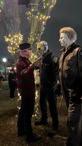 Horror icons collide at the Wilkes Family Halloween display #halloween #michaelmyers #jasonvoorhees #freddykrueger #foryoupage 