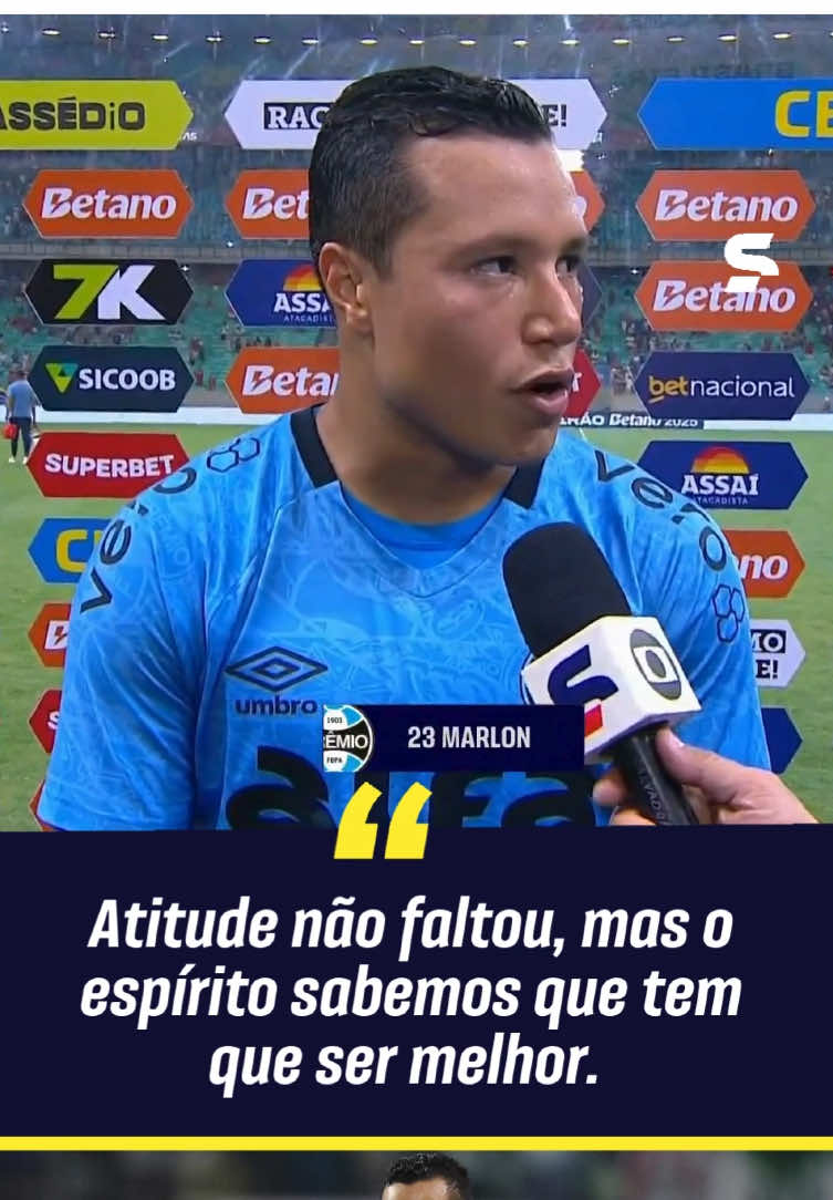 MARLON LAMENTA DERROTA! 🗣️🇪🇪 O lateral-esquerdo do Grêmio pontuou que a equipe não foi bem na derrota para o Bahia e já projetou o próximo confronto contra o Juventude.  *Contém legenda automática #BrasileiraoNoSportv #Bahia #Gremio #FutebolBrasileiro #Marlon