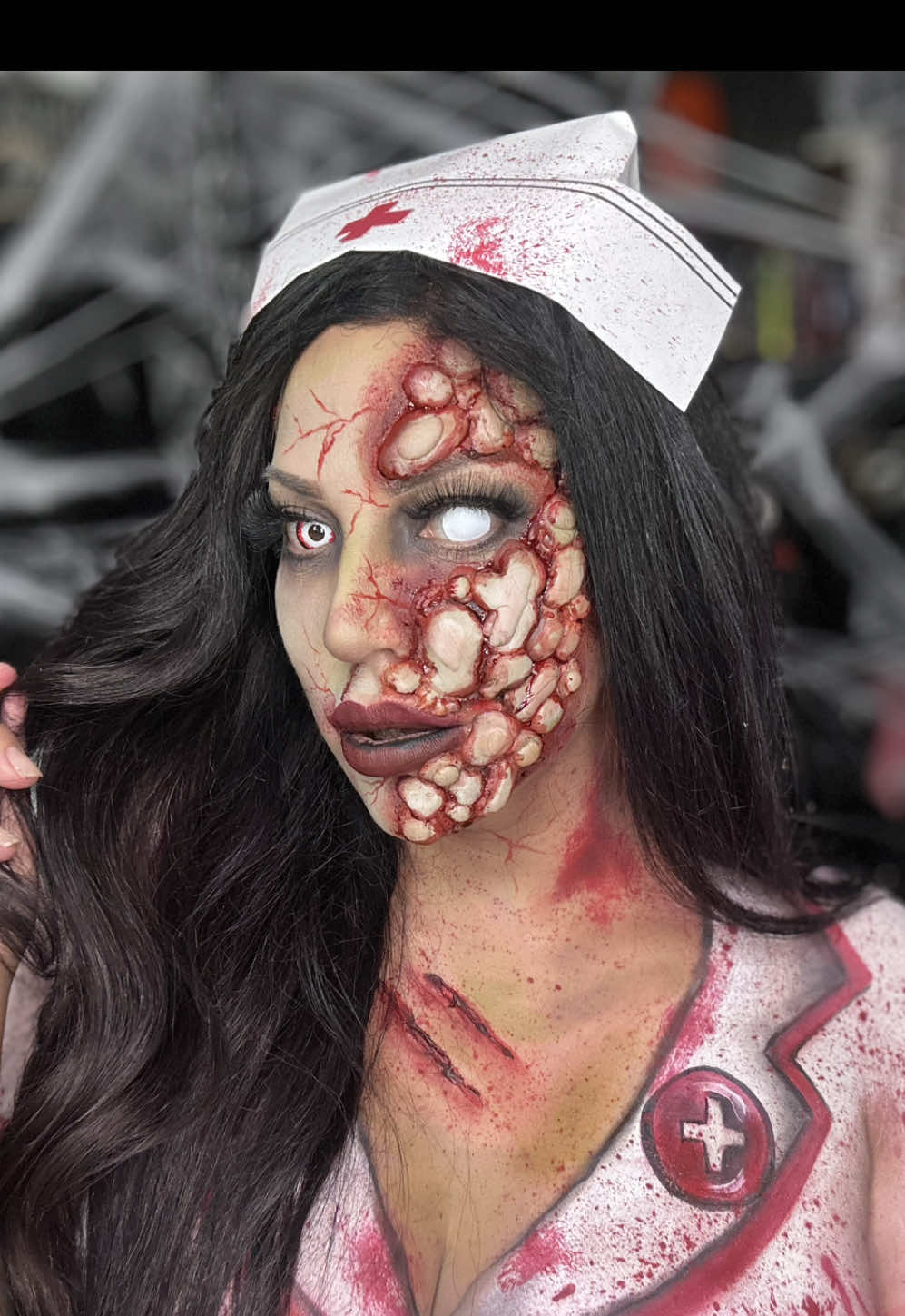 Infected Nurse makeup  💉 Fever’s rising and the cure’s long gone. This infected nurse is here to spread the sickness—not save you. 🧫🩸 #HalloweenMakeup #InfectedNurse #ContagiousBeauty#zombienurse #halloweenmakeup