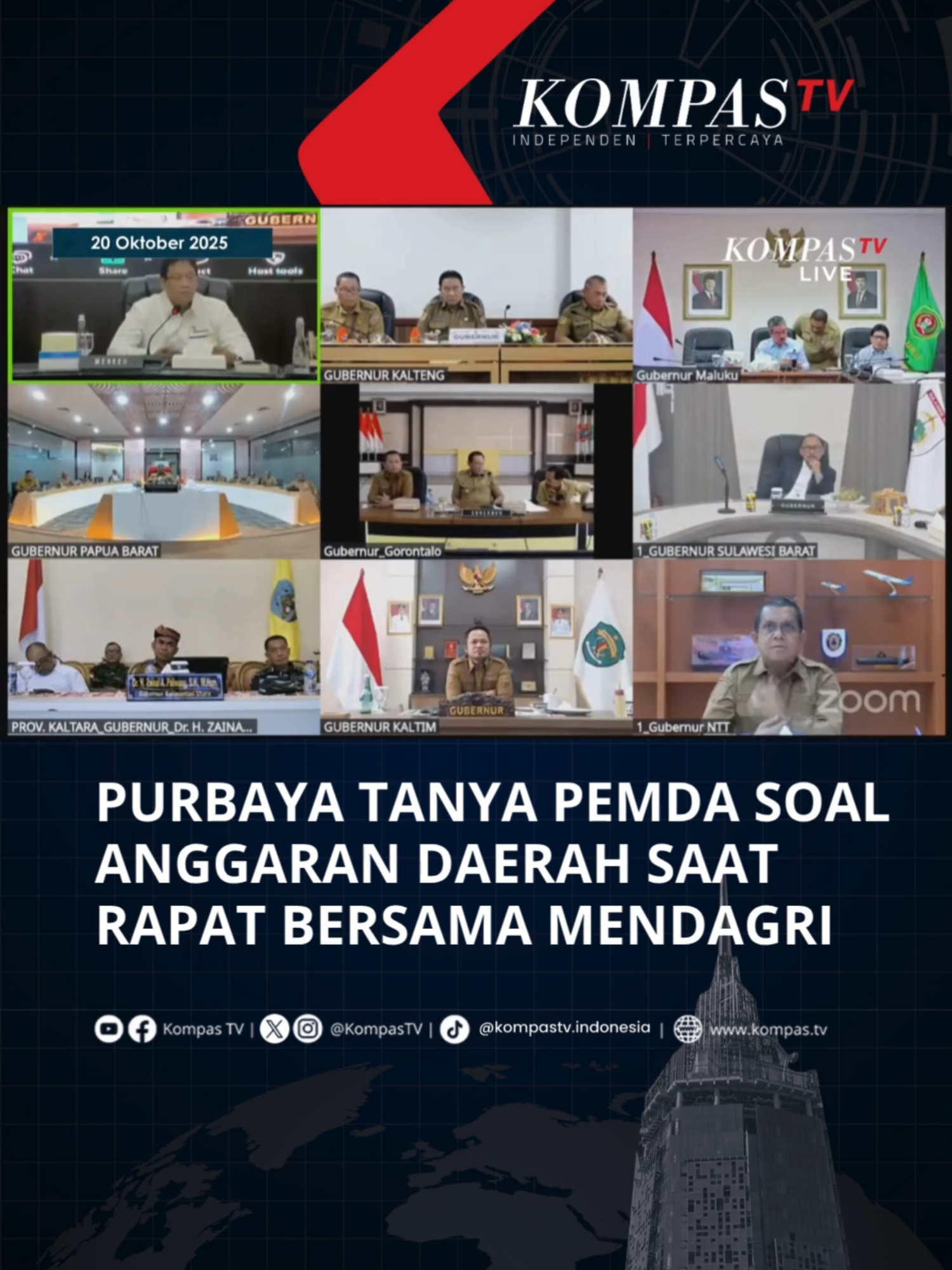 Menteri Keuangan (Menkeu) Purbaya Yudhi Sadewa bersama Mendagri Tito Karnavian memberikan arahan kepada seluruh pemerintah daerah mengenai pengendalian inflasi, Senin (20/10/2025).  Dalam rapat itu, Purbaya memulai dengan pertanyaan kepada pemerintah daerah sebelum menyampaikan pemaparannya. Tuliskan komentarmu dan dapatkan berita terkini lainnya di www.kompas.tv serta youtube.com/kompastv #SOROTKompasTV #TikTokBerita