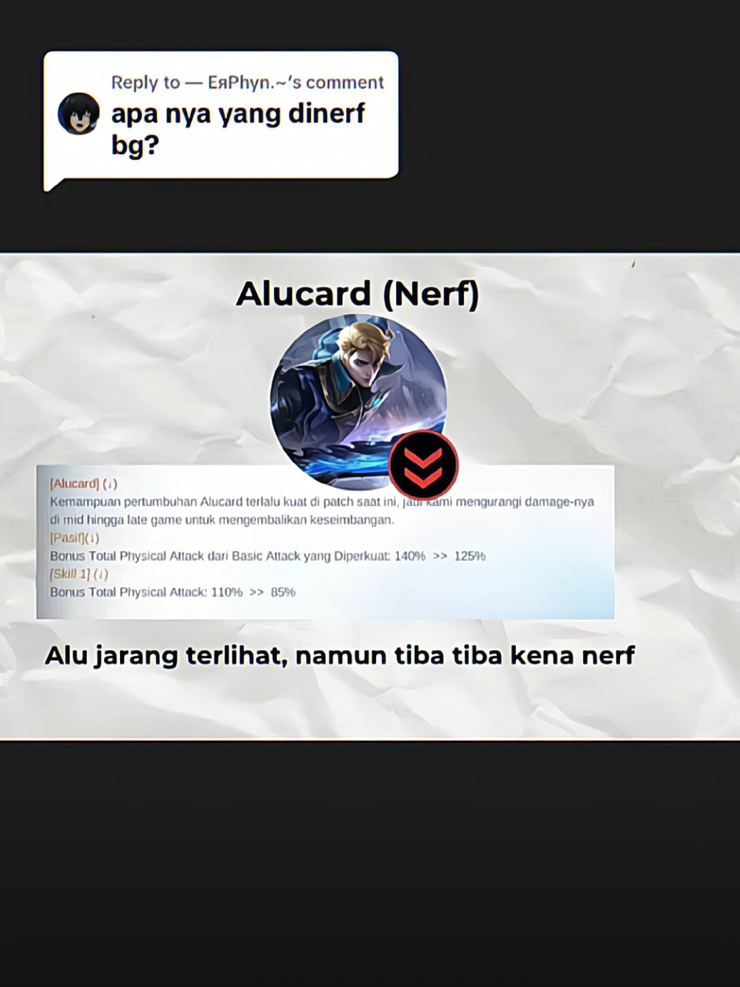 yang di nerf hero nya kok bukan user nya😎#fyp #mlbb #alucard #