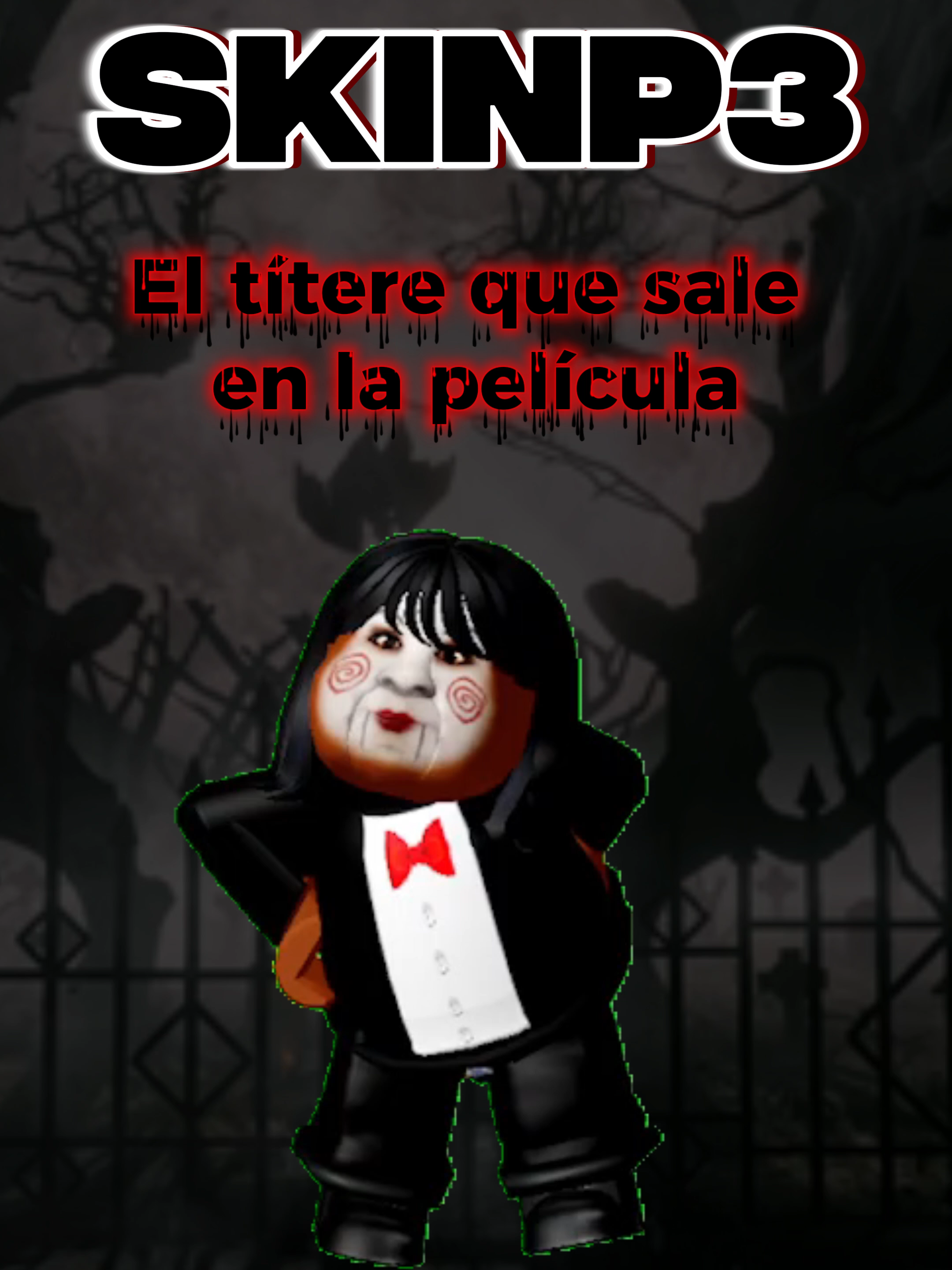 El títere que sale en la pelicula 💜 /SkinP3 🫦 Hola, video de la skin porque vi que varios preguntaron en el video anterior de donde saque la Skin c: Quiero aclarar que no es mia, ahi esta el codigo de donde lo saque. Espero que les guste c: #robloxfyp #robloxedit #fypシ゚ #aimep3 #gorylovers #p3 #saw #jigsaw
