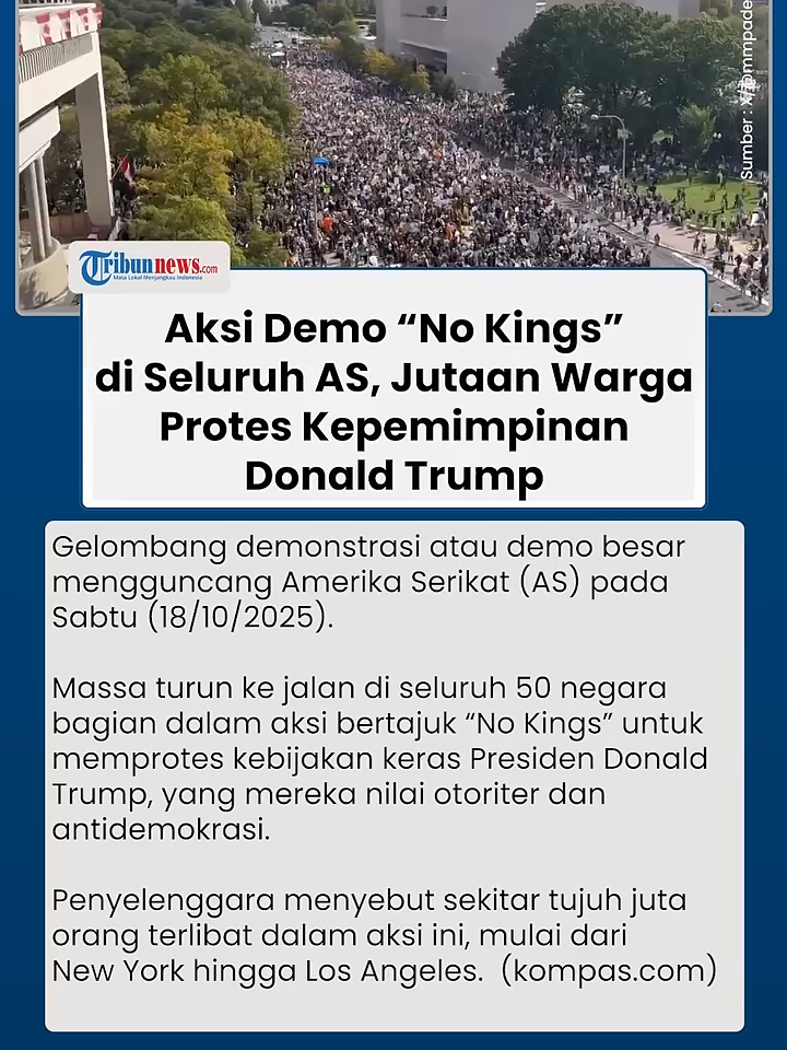 Aksi Demo 'No Kings' Diikuti Jutaan Warga di Seluruh AS, Protes Kepemimpinan Donald Trump #donaldtrump #demo #nokings #nokingsinamerica #unitedstates #beritadunia