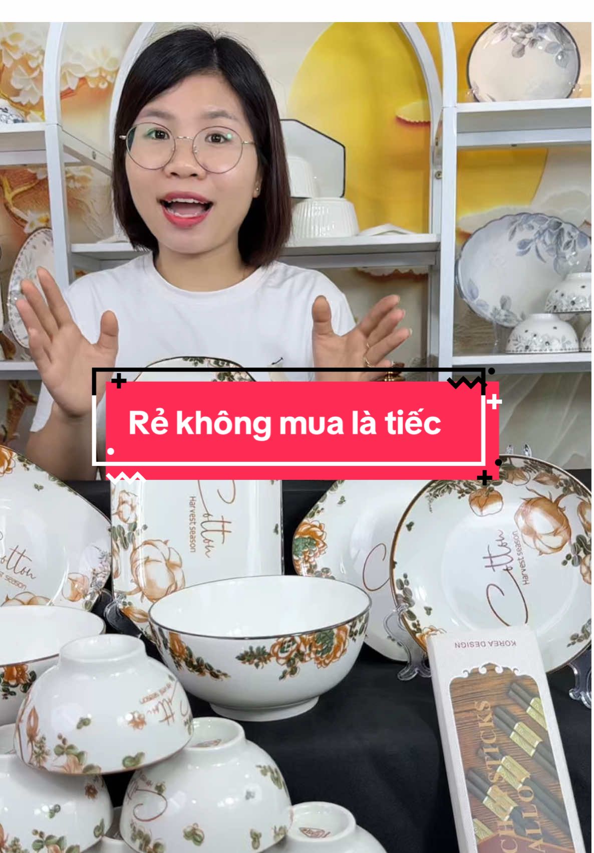 Combo bộ bát đĩa hoa hải đường 21 chi tiết, đầy đủ công năng, tặng đũa thìa, thiết kế cao cấp sang trọng #hangxinhtuoi  nhtuoi #bobatdia21mon 