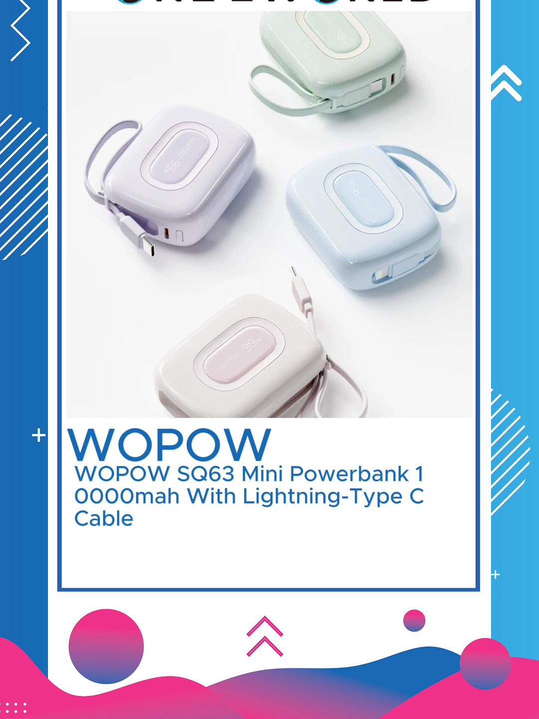 One2World Selection WOPOW SQ63 Mini Portable 10000mAh Power Bank with C & L Built-in Cable, 22.5W(Max)#one2world #tiktokshopping #powerbank #wopow #tiktok #tiktoklive