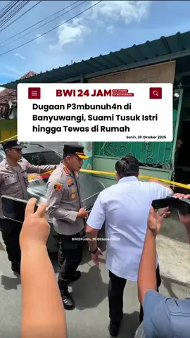 Jalan Serayu, Kelurahan Panderejo, Kecamatan/Kabupaten Banyuwangi, pada Senin (20/10/2025) pagi digegerkan dengan dugaan pembunuhan di sebuah rumah di wilayah tersebut.  Lurah Panderejo Moch. Syafi’i membenarkan bahwa dugaan pembunuhan terjadi di dalam rumah yang melibatkan pasangan suami istri.  Di mana korban merupakan istri inisial DS yang berprofesi pegawai salah satu bank swasta dan pelaku diketahui inisial GD bekerja di Pegadaian. “Sekitar jam setengah 10 pagi saya menerima laporan dari warga ada pembunuhan,” ujar Syafi’i kepada awak media.  Korban ditusuk dengan menggunakan pisau, dengan luka di bagian tengah dada. Tubuh korban bersimbah darah hingga kehilangan nyawa. Sesaat setelah kejadian pelaku langsung menyerahkan diri ke anggota Polresta Banyuwangi.  “Secara sekilas tadi keterangan pelaku sementara korban ditusuk dengan pisau dapur,” kata Kapolresta Banyuwangi Kombes Pol Rama Samtama Putra saat datang ke TKP.  Pelaku menusuk korban di rumahnya, saat anak-anak mereka bersekolah.  Hingga berita ini dirilis, terkait motif pelaku menghabisi nyawa istrinya masih dalam pendalaman oleh pihak berwajib.  Baca selengkapnya… https://bwi24jam.co.id/dugaan-pembunuhan-di-banyuwangi-suami-tusuk-istri-hingga-tewas-di-rumah #bwi24jam #bwi24jamoktober2025