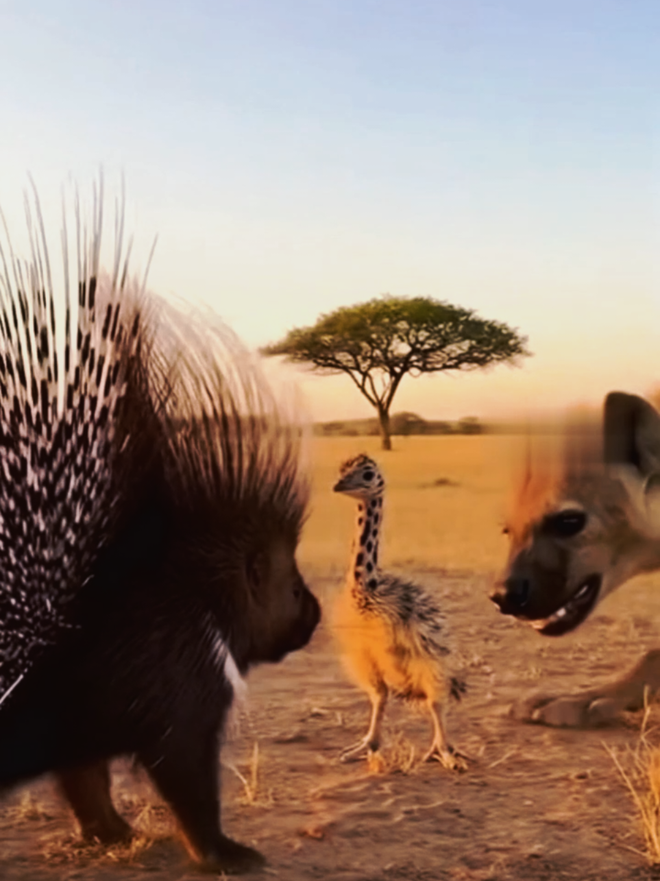 🦔🦴 Savannah Hero: Porcupine Saves Ostrich Chick! 🦴🦔 A hungry hyena thought it had an easy meal lined up… until the bravest bodyguard in the wild showed up! 💥 This fearless porcupine charged in, quills blazing, and sent the predator running for its life. 🌪️ The tiny ostrich chick lives another day, thanks to nature’s spikiest defender! 🌍❤️ 🔥 Follow @porcuworld for more epic real-life wild rescues and nature’s most unexpected heroes! 🦔💪 #fy #fyp #foryou #foryoupage #fyppppppppppppppppppppppp 