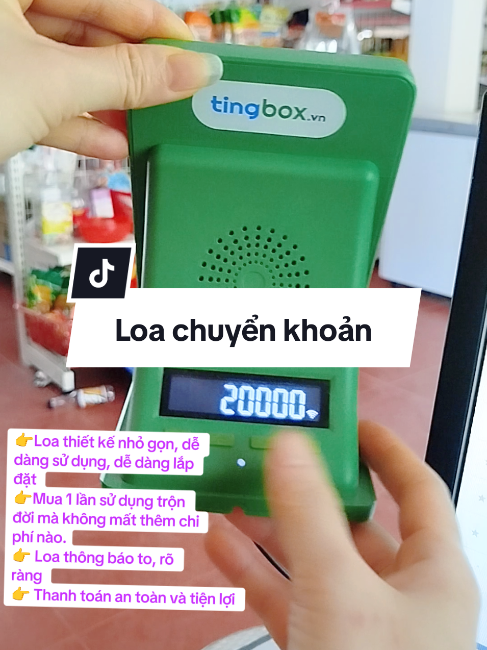 Loa thông báo chuyển khoản Tingbox, hỗ trợ bán hàng tiện lợi, thiết kế nhỏ gọn, dễ dàng đặt ở quầy thu ngân hoặc cửa hàng.#loatingbox #tingbox #taphoa #daomuoi #loachuyenkhoan 