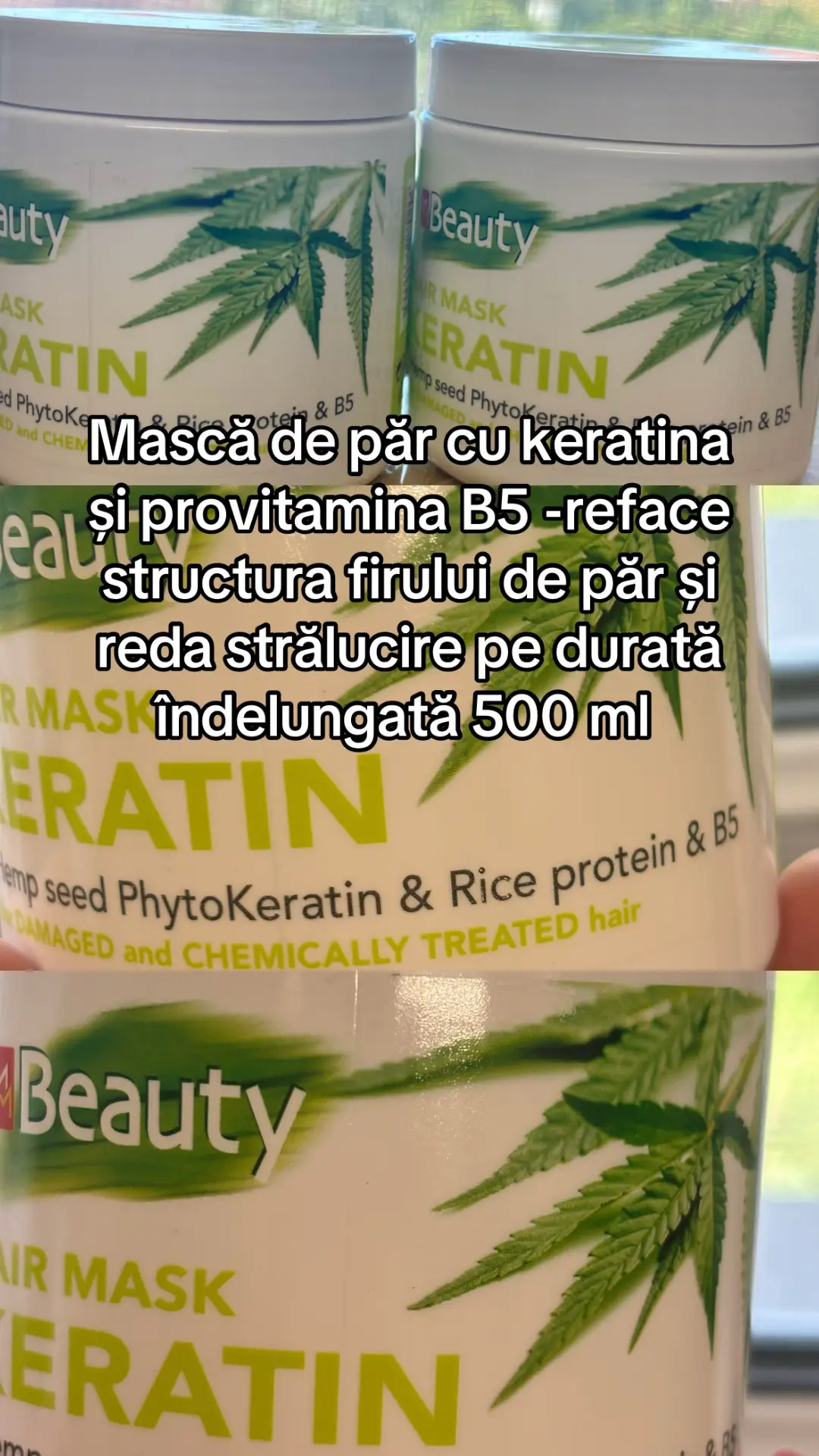 🌸 Mască de păr cu Keratină și Provitamina B5 – Reparare intensă și strălucire de durată 🌸 Redă viață părului tău cu masca intens nutritivă cu Keratină și Provitamina B5, aliatul perfect pentru un păr neted, hidratat și ușor de coafat. Formula sa profesională acționează în profunzime, reparând fibra capilară deteriorată și refăcând structura firului de păr de la rădăcină până la vârfuri. ✨ Beneficii: 	•	Reface structura părului deteriorat datorită keratinei, proteina esențială care sigilează cuticula și oferă un aspect neted și sănătos; 	•	Hidratează intens și previne deshidratarea, datorită provitaminei B5 (pantenol), care redă elasticitate și strălucire naturală; 	•	Reduce ruperea și despicarea vârfurilor; 	•	Lasă părul mătăsos, disciplinat și ușor de pieptănat; 	•	Ideală pentru toate tipurile de păr, în special pentru părul uscat, fragil sau tratat chimic. 💆‍♀️ Mod de utilizare: Aplică masca pe părul spălat și ușor uscat cu prosopul. Las-o să acționeze 5–10 minute, apoi clătește abundent cu apă călduță. Pentru rezultate optime, folosește-o de 1-2 ori pe săptămână.#keratina #par #hair #hairtok #misiuneatiktok 