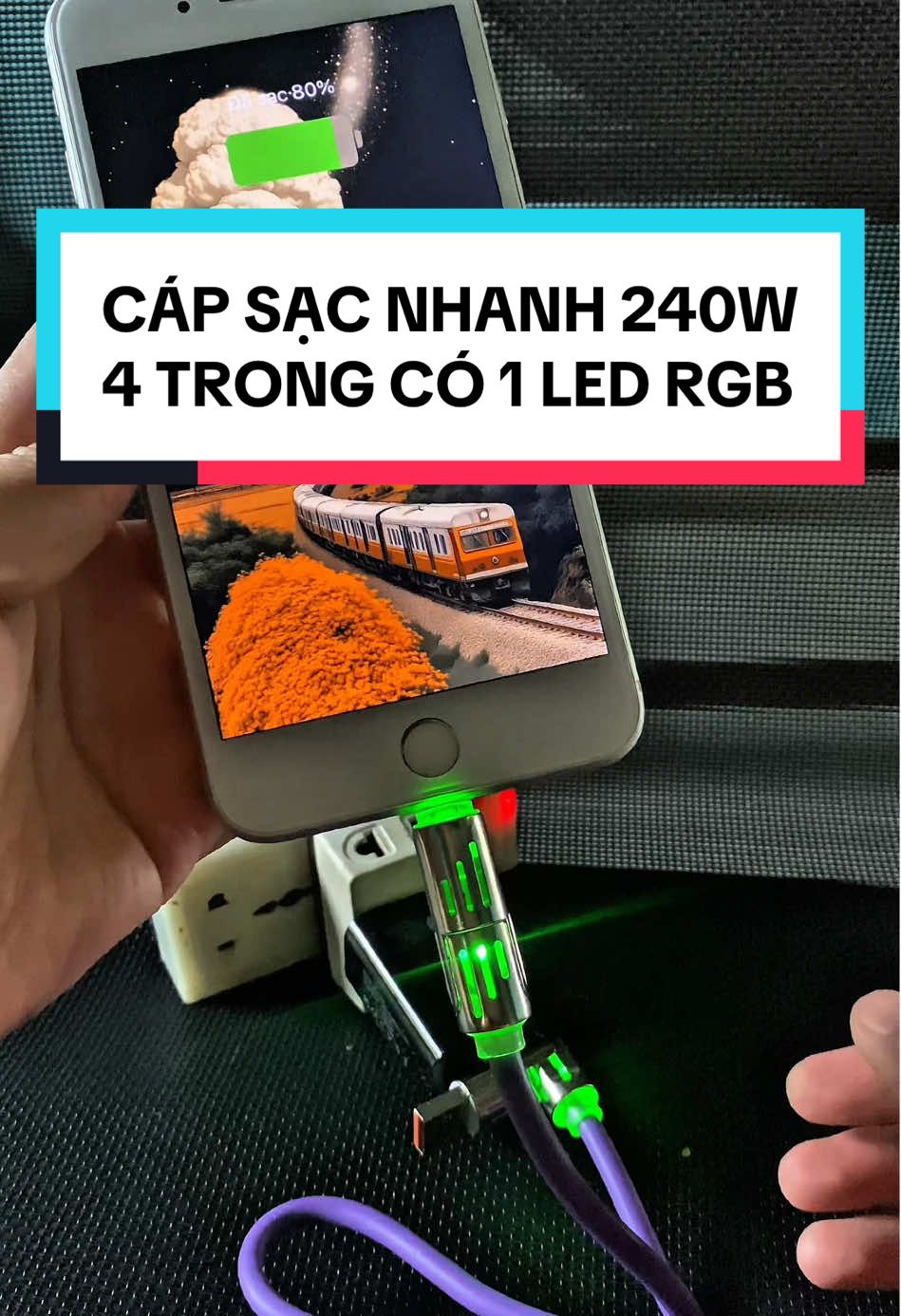 Cáp sạc siêu nhanh 240W 4 trong 1, có Led RGB dành cho điện thoại Apple Android Type-C