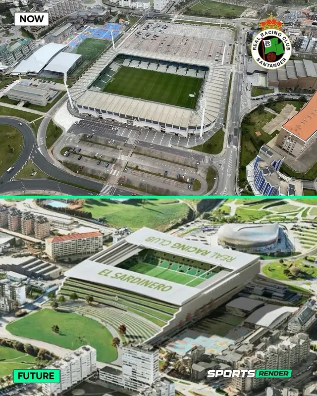 🏟️ Nuevo Sardinero Project — the future home of Racing Santander 💚 A new era for El Sardinero: 🌆 The largest plaza in Santander — over 26,000 m² 👥 Expanded capacity to 27,000 seats (up from 22,514) 🏢 New club museum, offices, commercial & cultural spaces 🌊 Designed to open the stadium to the city, sea, and mountains The project by IDOM aims to turn the iconic venue into a vibrant hub — not just for football, but for everyone in Santander. Follow us @sportsrender ✅ #football #stadium #estadio #Soccer 