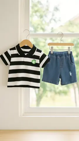 Setelan Baju Motif Garis /Baju Bayi Lengan Pendek #fy #fyppppppppppppppppppppppp #kaossaluranak 