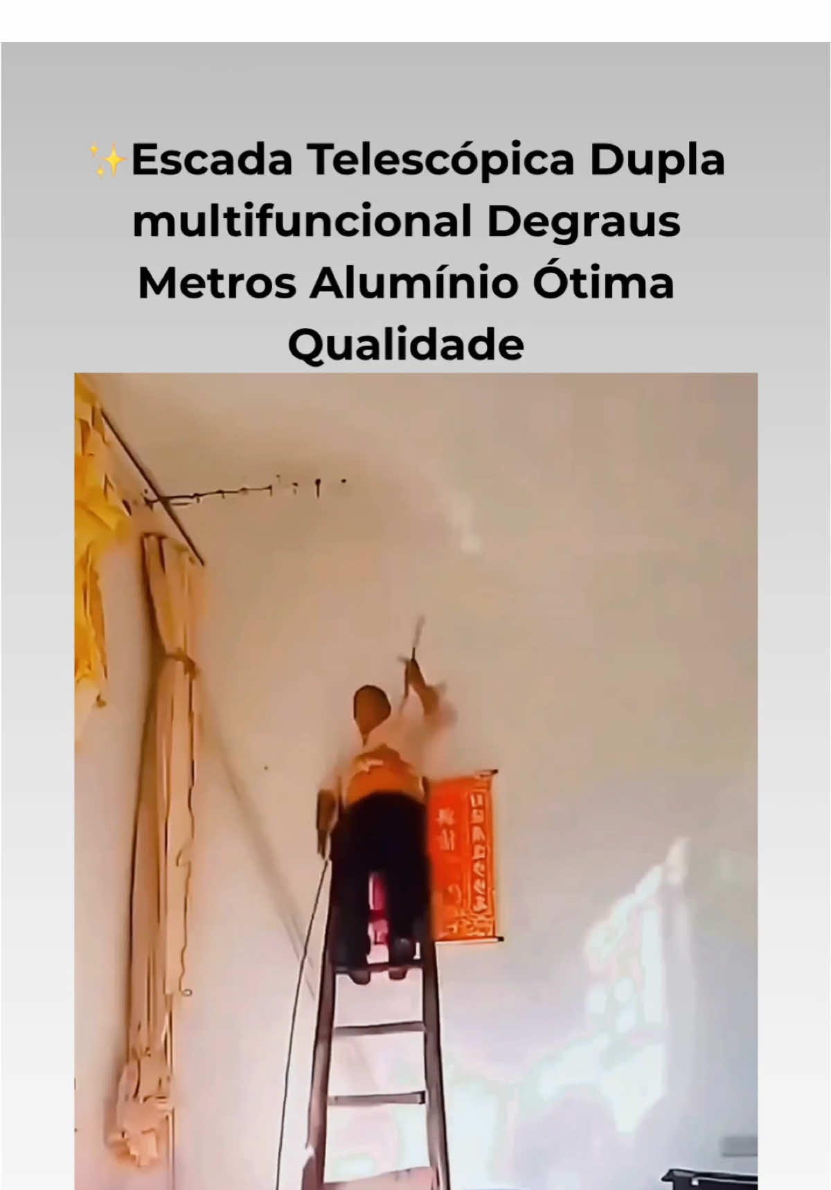 Escada telescópica dupla em alumínio 3,8m antiderrapante, ideal para serviços domésticos e profissionais | leve e resistente #escadatelescopica #escadaaluminio #escadamultifuncional