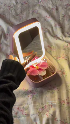 mini vanity makeup bag! 🎀 organizer box for makeup with led lights 💅💫 #makeupbag #makeuporganizer #vanitymirror #ledmakeupmirror #fyp 