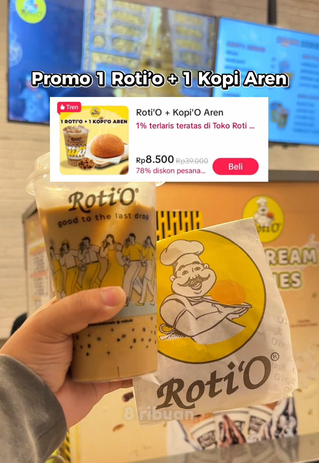Promo roti’o + kopi aren beli nya di tag lokasi video ini, lanjut pembayaran, dan bisa tukarkan di semua outlet rotio terdekat ya‼️🕺#rajanyakenyangoktober #rotio #promorotio #rotioindonesia #promotiktok 