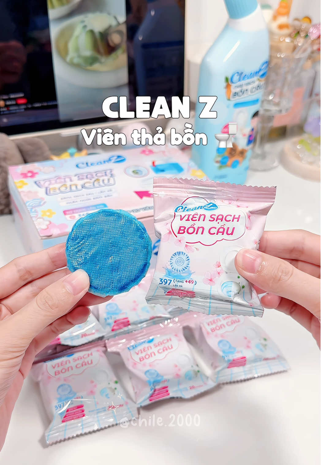 Viên sạch bồn cầu 🚽 CLEAN Z mùi đào cực thơm 🌸, hộp 20 viên, mỗi viên dùng được 348+ lần xả. Cứ mua là có quà #cleanz #viensachboncau #viensachboncaucleanz #review #chichi2k 