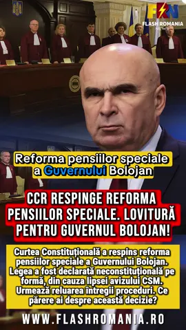 CCR a blocat reforma pensiilor speciale. Ce a greșit Guvernul Bolojan? CCR a declarat neconstituțională reforma pensiilor speciale propusă de Guvernul Bolojan, din cauza unui viciu de formă: lipsa avizului CSM. Decizia, luată cu 5 la 4, oprește temporar reforma justiției. Ce urmează pentru guvern și sistemul judiciar? #CCR #pensiispeciale #Bolojan #actualitate #stirilezilei 