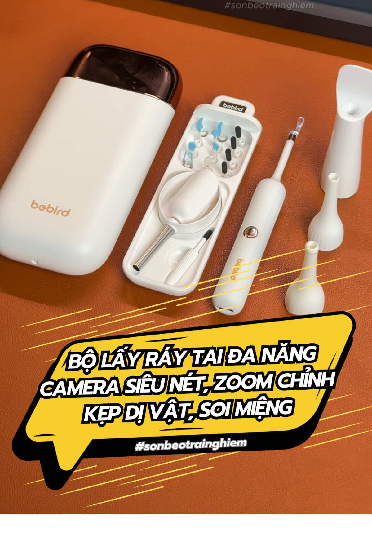 Bộ lấy ráy tai thông minh tích hợp camera cực kỳ nét. Điều chỉnh được nhiều chế độ soi, zoom trên app. 14 đầu lấy, kẹp dị vật và soi miệng. Có cữ silicon và hộp đựng vệ sinh dùng cực kỳ yên tâm.  Dùng rồi mới biết ngoáy bằng tăm bông không thể sạch được. Rất đáng tiền. #sonbeotrainghiem #dungculayraytaithongminh #bebird #bebirdr37r 