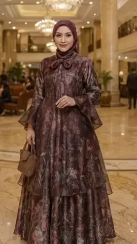 Tampil menawan dalam balutan gamis satin bermotif bunga dengan nuansa coklat maroon yang hangat 🌸✨ Detail pita di leher menambah sentuhan feminin dan elegan yang memukau 💕🌹 #GamisMaroonElegan #BusanaMuslimModern #FashionHijabStylish #OotdHijabAnggun #GayaMuslimahBerkelas