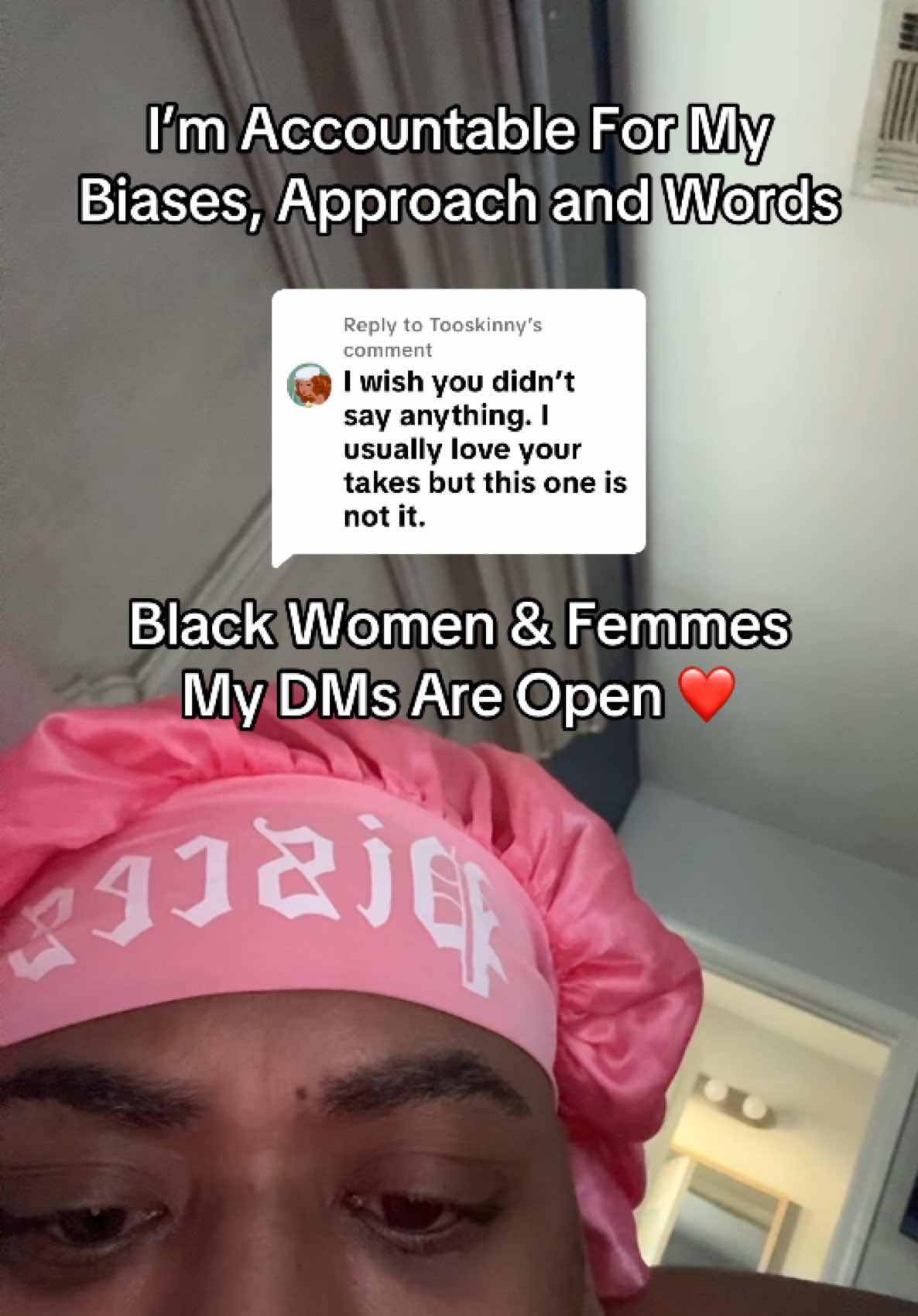 Replying to @Tooskinny i’m also making the intentional choice not to delete any of the videos one because I posted them with the best of intentions and an awareness of me being accountable and culpable for anything I said and #2 I don’t want anyone to think that I’m trying to hide or distance myself from an action that I’ve engaged in. 