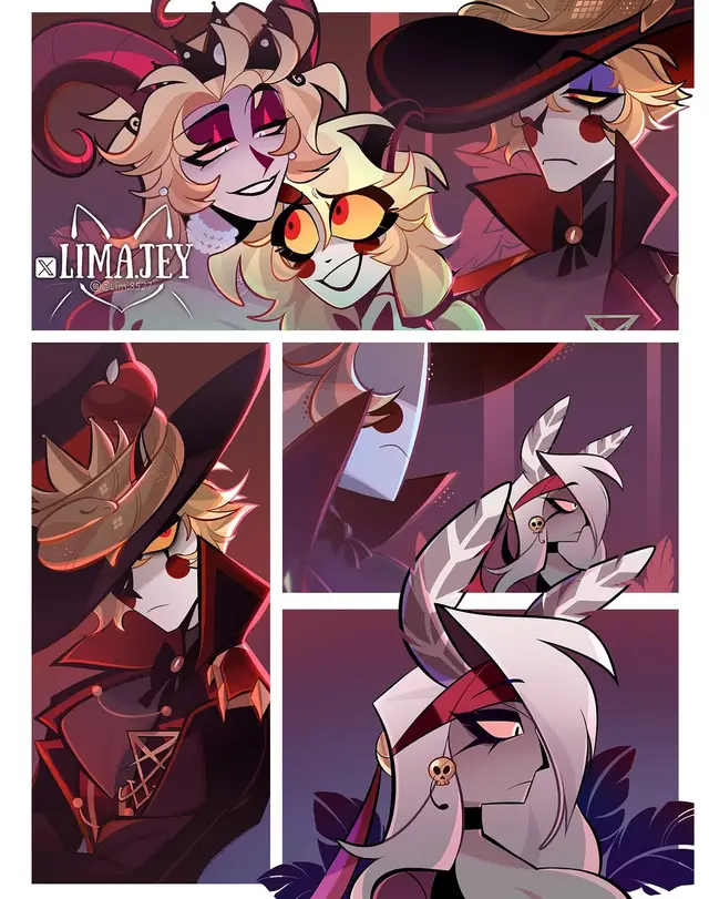 art by Lima.Jey on X #hazbinhotel #lucifermorningstar #lilithmorningstar #charliemorningstar #vaggiemorningstar 
