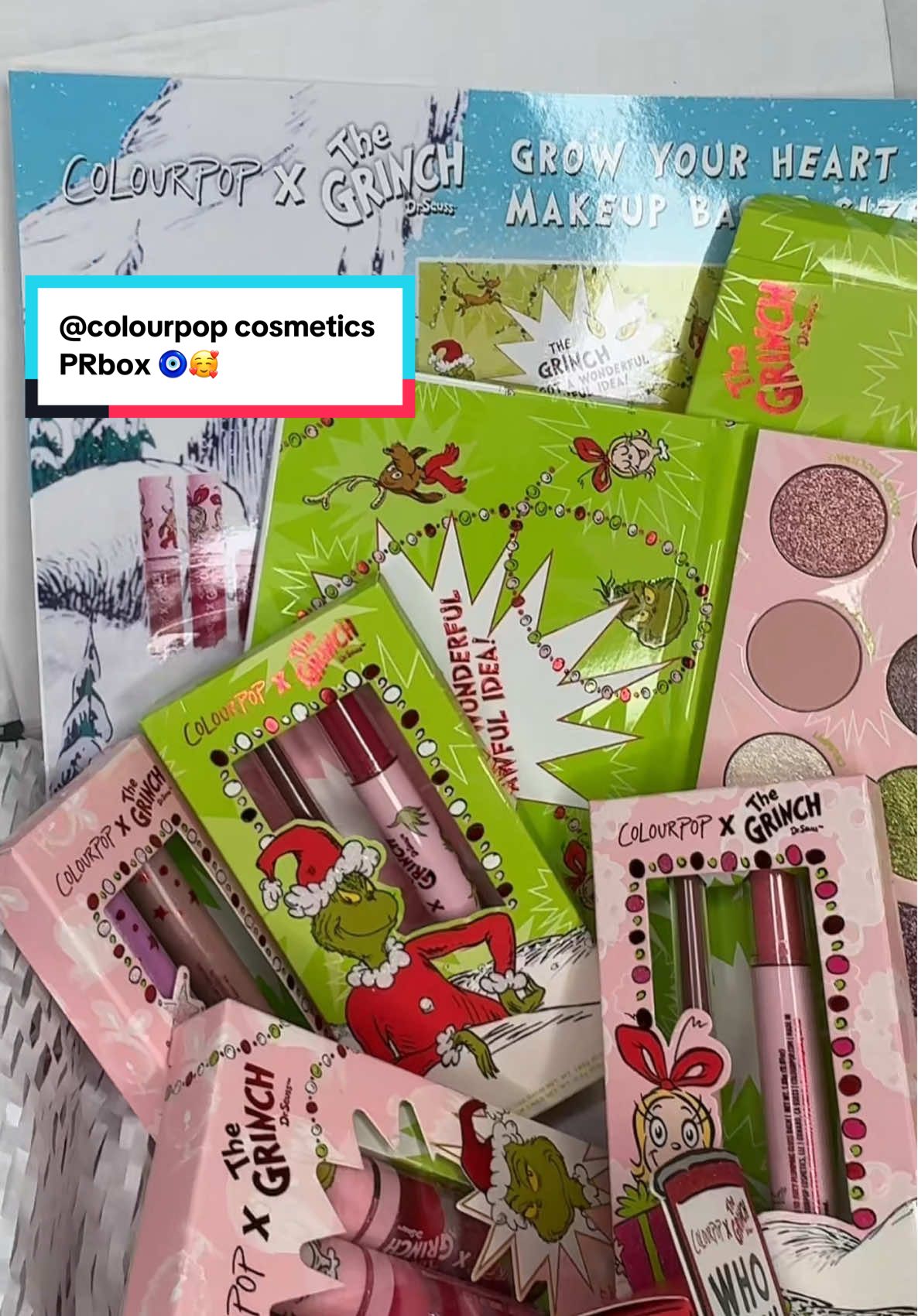 Ty so much 🥰🫶🥰 @ColourPop Cosmetics i’m obsessed with this collection 👌 can’t wish to create looks .  #colourpopcosmetics #grinchtiktok #makeup #beauty 