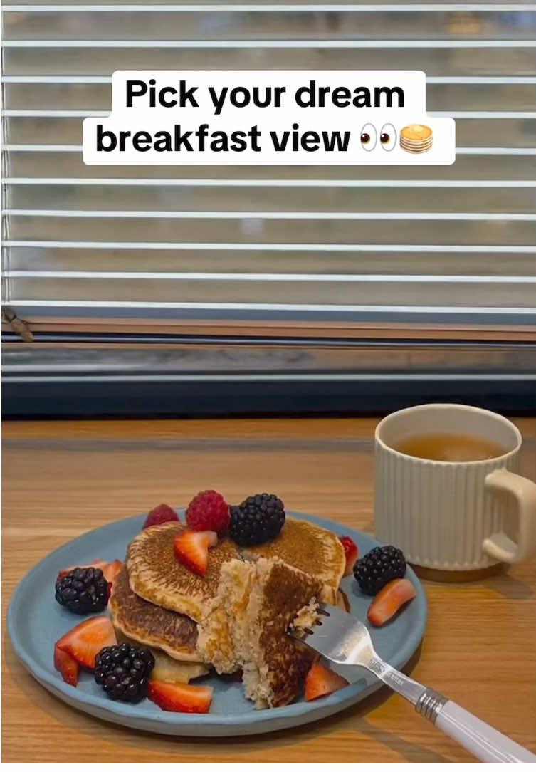 What vibe are we feeling for breakfast? Drop your answer in the comments  #breakfast #natureview #pancakes 