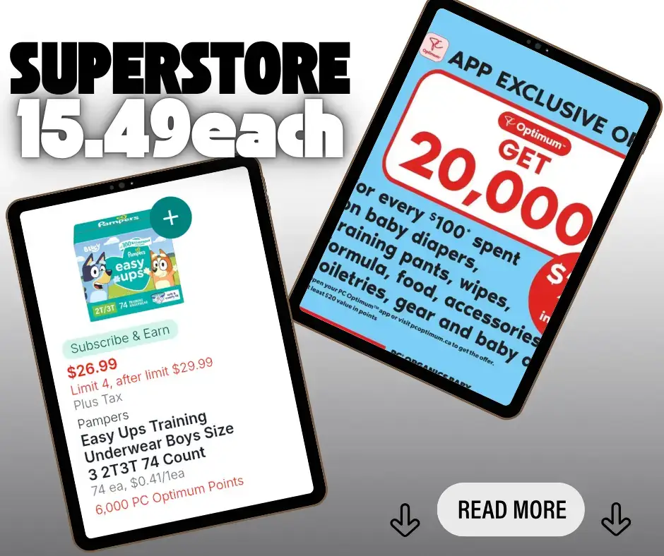 📅 TODAY ONLY — Monday, October 20th 🏪 Real Canadian Superstore Grab Pampers Easy Ups (limit 4 — after limit $29.99). 💸 Earn 6,000 PC Optimum points per box! That’s 24,000 points ($24 back) when you buy 4 boxes 🙌 🪄 PLUS stack it with the app offer: Get 20,000 bonus points ($20 back) when you spend $100 on baby items! 🧮 Stacking Deal Breakdown: Buy 4 boxes = $107.96 Earn 44,000 points total = $44 back in points! ➡️ That makes each box just $15.49 after points! 😍 #StackingDeal #SuperstoreDeals #PCOptimum #SavingsGuru #CanadianDeals 