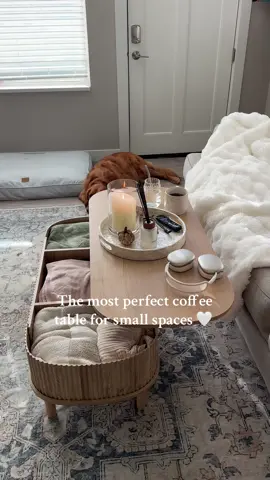 Built in storage & can double as a table if you’re working from home or enjoying snacks on the couch!!! 🤍 #coffeetable #aesthetic #homefinds #smallapartmentfinds #hiddenstorage 