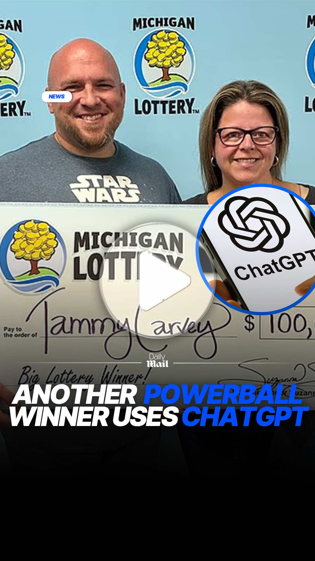 A Michigan woman's decision to ask artificial intelligence for help has paid off in spectacular fashion - with a $100,000 Powerball win. Tammy Carvey, 45, of Wyandotte, struck gold in the September 6 Powerball draw after using numbers generated by ChatGPT, the AI chatbot. 'I asked ChatGPT for a set of Powerball numbers and those are the numbers I played,' Carvey said in a statement from the Michigan Lottery. Read more on DailyMail.com 📷 Getty Images / Powerball / Michigan Lottery Connect / Facebook #michigan #powerball #lottery #chatgpt #news 