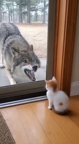 Lobo asusta a gatito y pasa esto…  #cat #gato #lobo #wolf #wildlife 