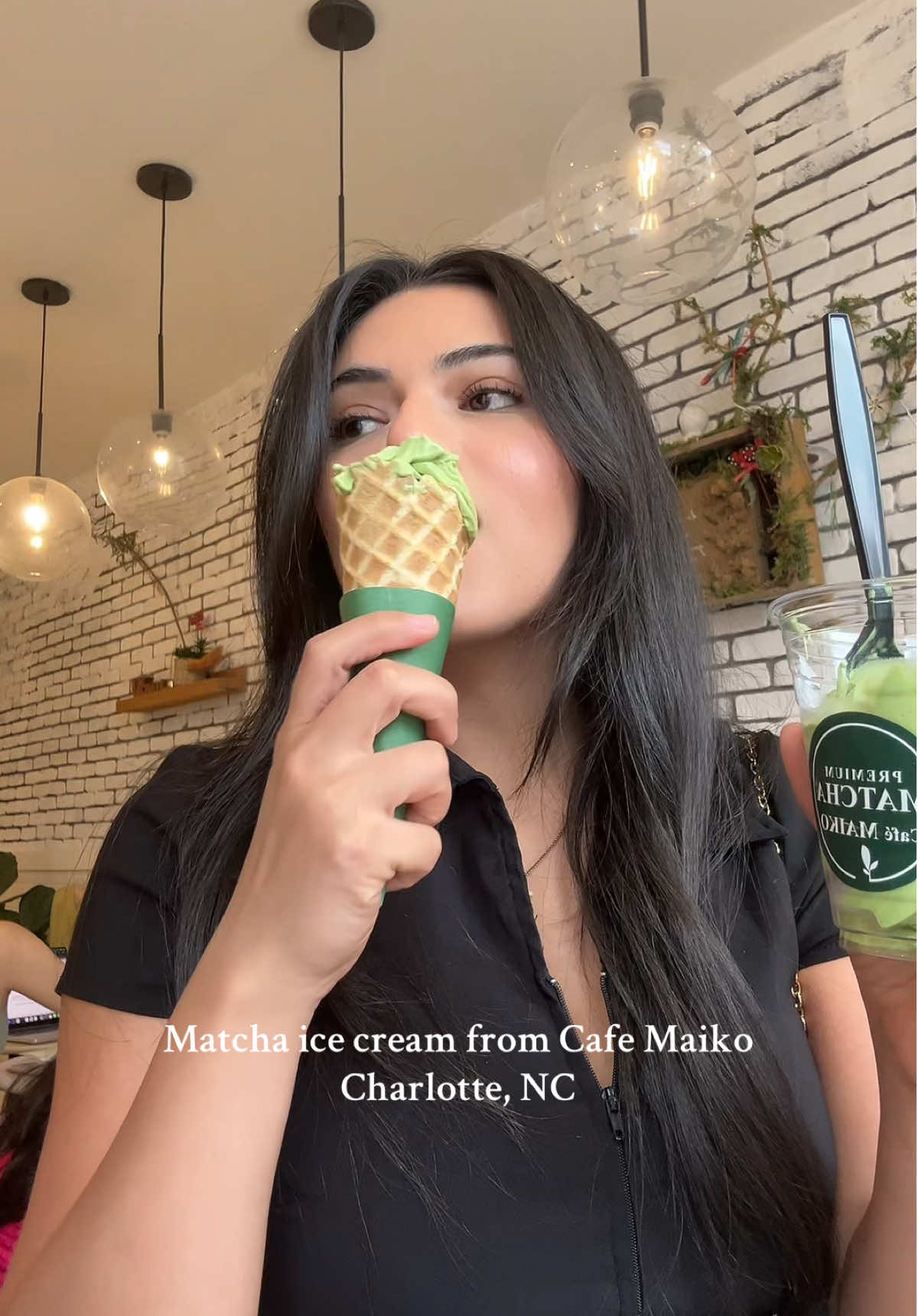 The matcha ice cream from Cafe Maiko in Charlotte, NC is so good and creamy 💚 #charlotte #thingstodoincharlotte #clt #matcha 