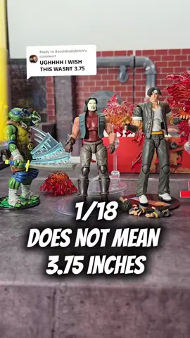 Replying to @itscoldindisbitch1/18 scale has nothing to do with 3.75 inches.  I see that a lot and while the joy toy figures are shorter for sure that does not mean 3.75 in. The turtles are little shorties as they should be just under 4 in so they're close to that but virtually everything else is 4 inches or higher. a slight distinction for some but 1/18 does not mean 3.75. You can see the SNK King of Fighters 98 ultimate match Kyo Kusanagi is even taller than Casey or Leo which are themselves above 3.75. @JOYTOY Warhammer Shop @JOYTOY OFFICIAL #joytoy #scale #snk #kingoffighters 