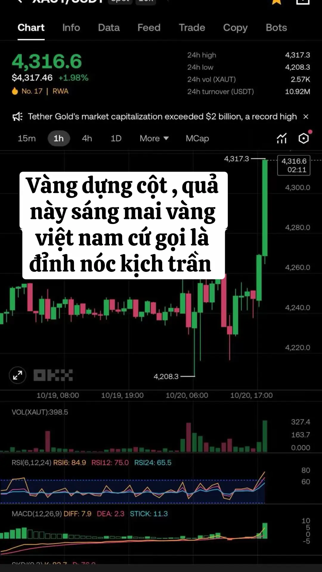 Vàng dựng cột , quả này sáng mai vàng việt nam cứ gọi là đỉnh nóc kịch trần  #xuhuong #giavangVN #giavangvietnam #giavanghomnay #capnhatgiavang 